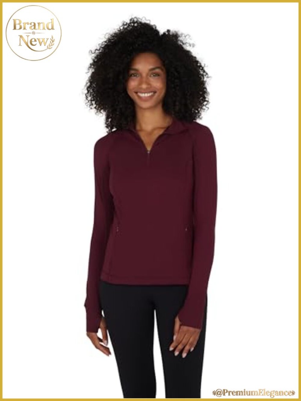 Women's Half Zip Athletic Jacket with Hood, Thumbholes & Front Pockets